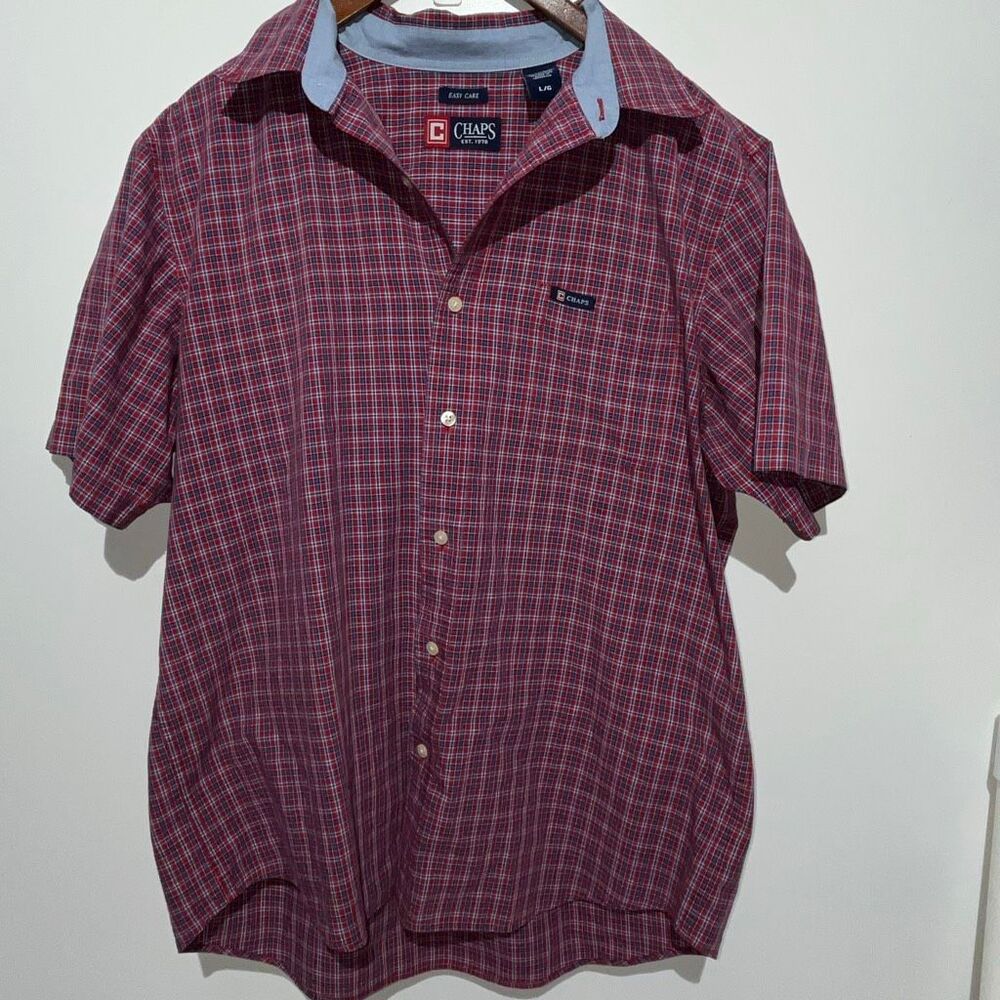 CHAPS Est. 1978 Men's Plaid Easy Care Short Sleeve‎ Button Up Shirt Large
